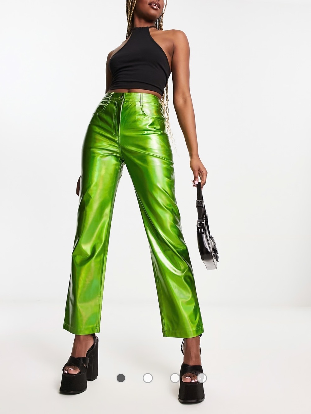 NWT Amy Lynn Lupe Green Metallic Pants Iridescent High Rise Straight Leg Size S
